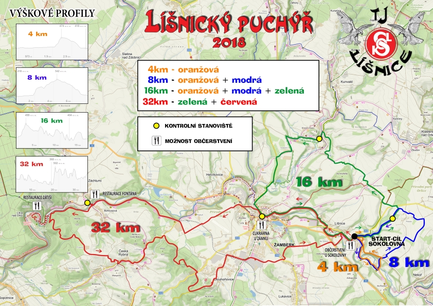 Celková mapa tras Líšnický Puchýř 2018